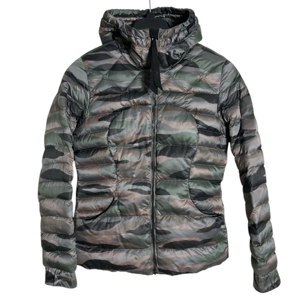 Lululemon Fluffin Awesome Coast Camo Butter Pink Down Jacket Size 8 - Picture 1 of 13